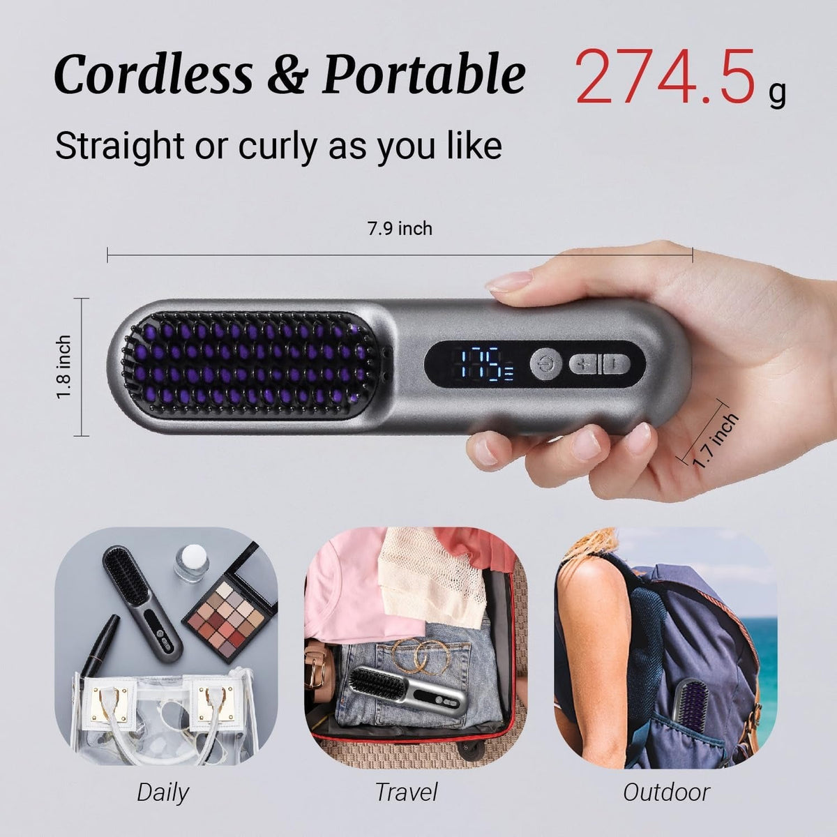 2 in 1 Cordless Hair Straightener Brush