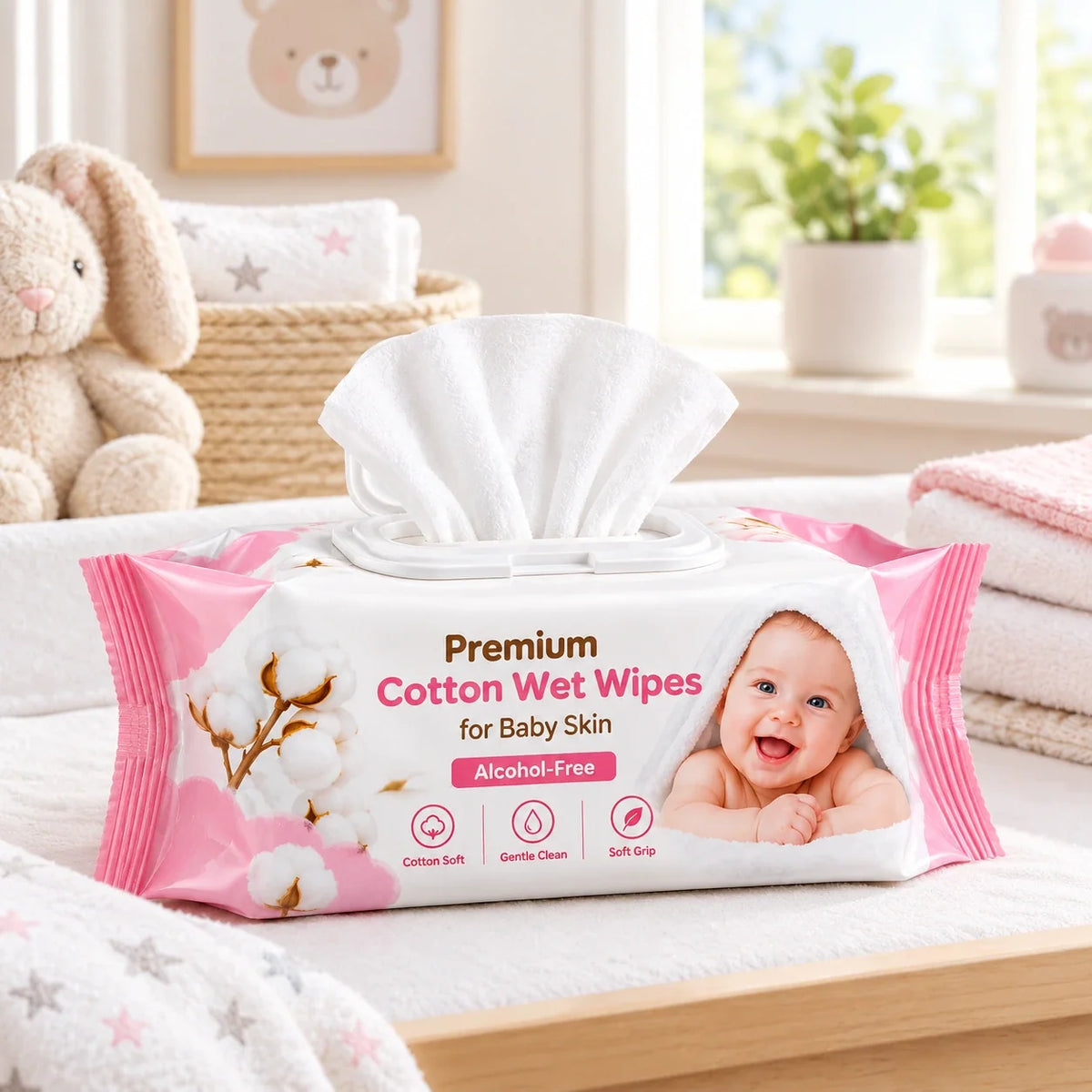 Premium Cotton Wet Wipes for Baby Skin