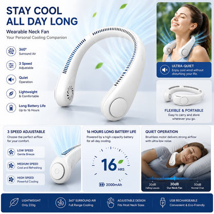 Vaneless Neck Hanging Fan – USB Rechargeable Hands-Free Portable Cooling Fan